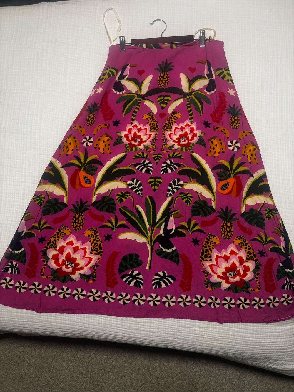 FARM Rio Magenta Tropical-Print A-Line Skirt
